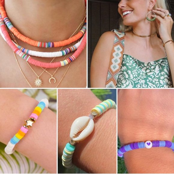 6000 Clay Beads Bracelet Making Kit, 24 Colors Flat Preppy Beads for Friendship - Picture 2 of 3